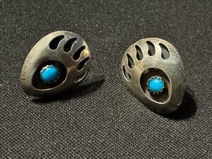 Vintage Tested Sterling Silver Bear Paw Turquoise Earrings